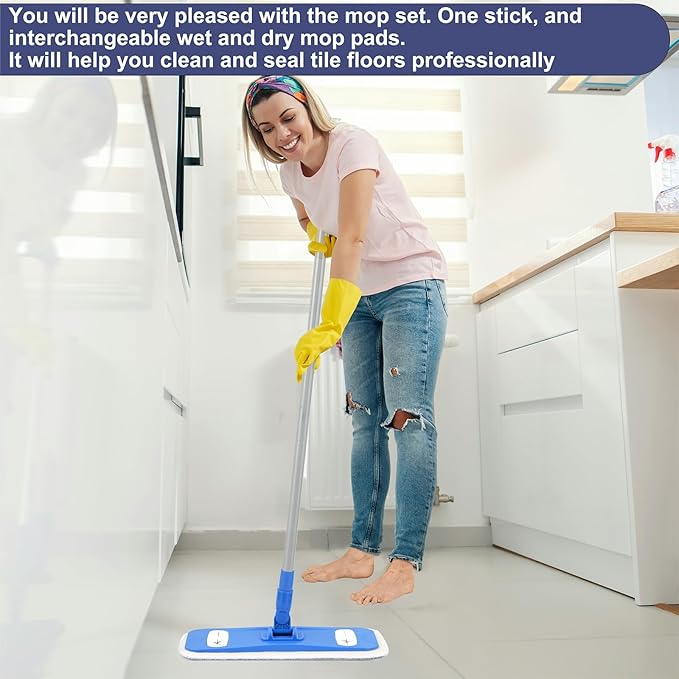 Microfiber Mops for Floor Cleaning Multi Surface Floor Cleaner with 2 Microfiber Dry Wet Mop Pads + 2 Dusting Clothes for Sweeping and Mopping