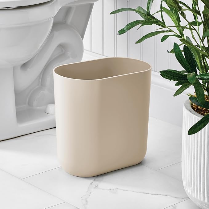 iDesign Small Slim Plastic Bathroom Trash Can Garbage Can for Bedroom Office Desk Dorm 2-Pack Brown