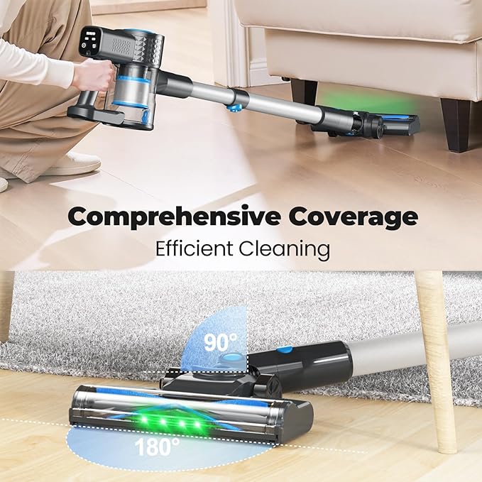 Cordless Vacuum Cleaner Powerful Lightweight Stick Vacuum with Self-Standing Anti-Tangle 8-in-1 Rechargeable Vacuum Cleaners for Home Hardwood Floors Carpet Pet Hair