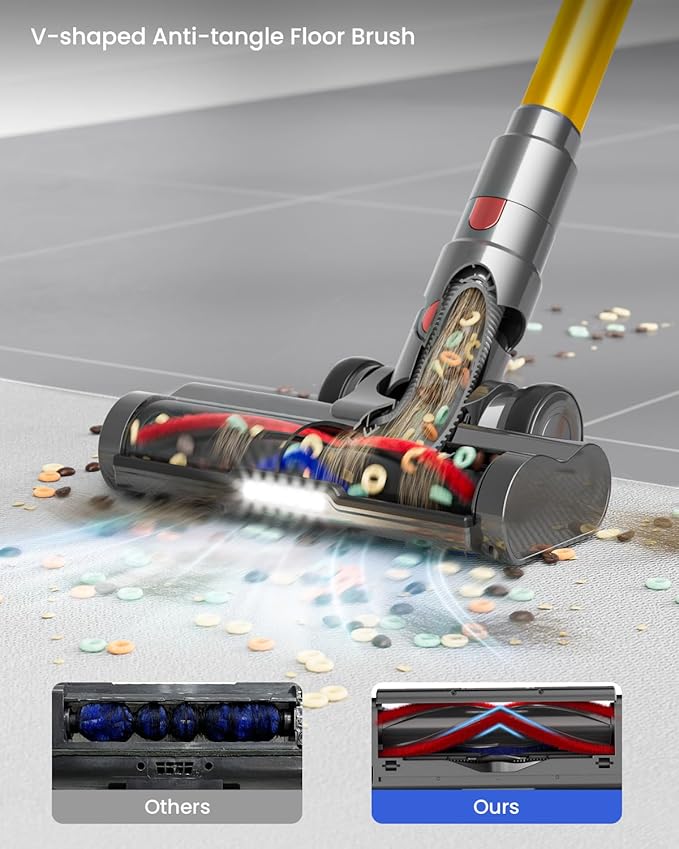 Cordless Vacuum Cleaner 650W 55KPA 70Mins Vacuum Cleaners for Home Self-Standing Stick Vacuum with Removable Battery Wall Mount Charging Anti-Tangle Roller Brush for Pet Hair Carpet All Floors