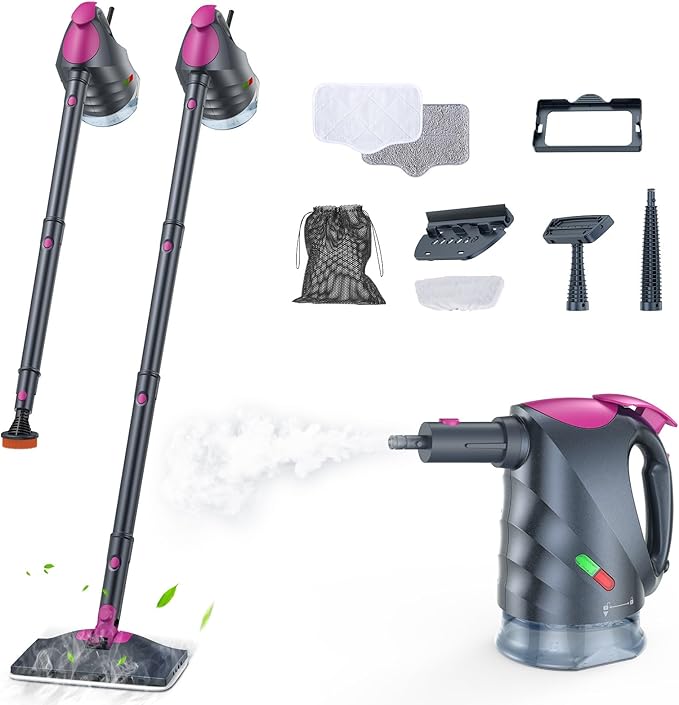 ScrubWiz Steam Cleaner 10-in-1 Detachable Steam Mop Handheld Steamer for Kitchen Floor Tiles Window BBQ Grill Gray