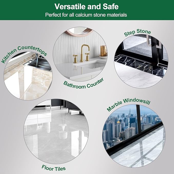 AETHER Marble Polishing Powder Restore Shine Remove Water Stains Scratches Rings Etches Professional Stone Polishing &amp Cleaning Powder for Marble Stone Granite Quartz Tile Floor Countertop Surfa