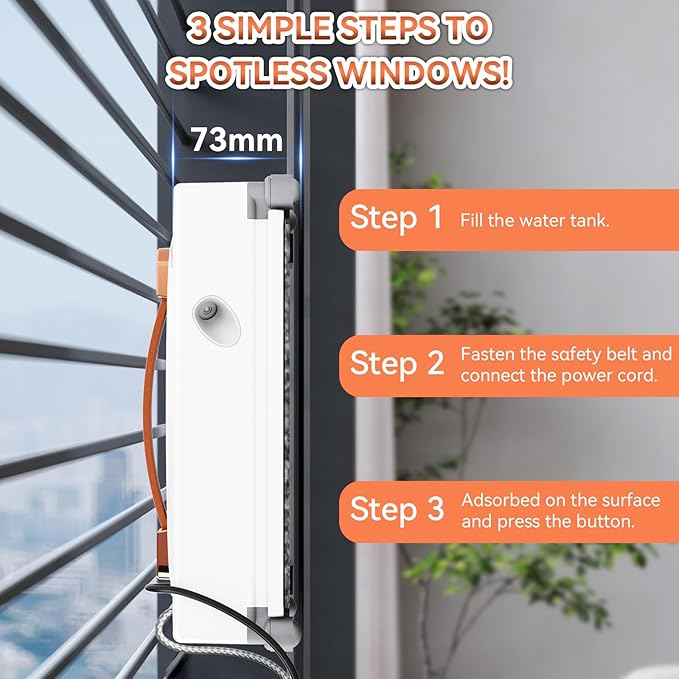 MIXILIN Window Cleaning Robot 3000Pa Auto Windоw Cleaner Robot with Intelligent Path Planning &amp Edge Detection Anti-Drop Prоtection Dual Spray Cleaner Tool for Tiles Railing Glass
