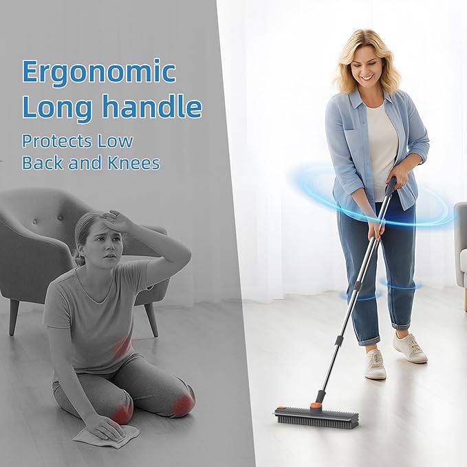 Scrub Brush with Long Handle Floor Scrub Brush Squeegee Broom for Cleaning 3 in 1 Shower Scrubber Floor Broom Squeegee for Concrete Tile Wall Deck Patio Grey