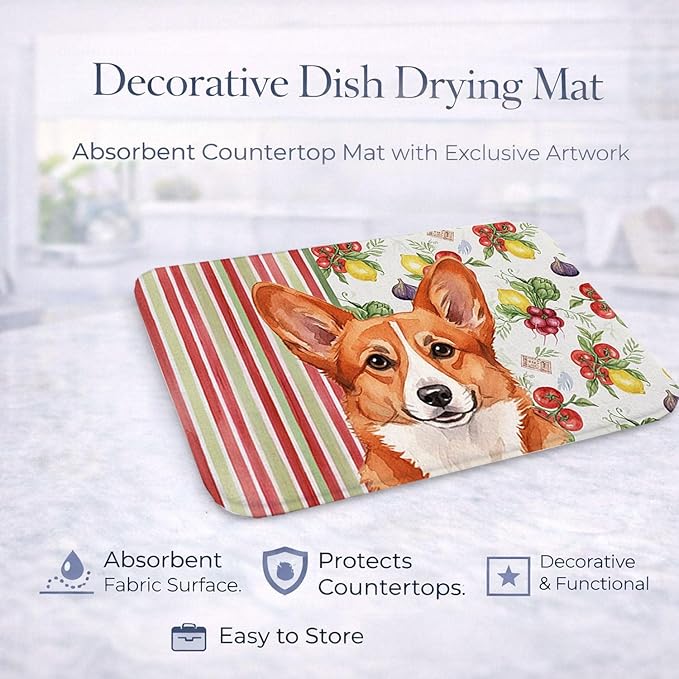 Caroline's Treasures Red Cardigan Welsh Corgi Vegetables Dish Drying Mat Absorbent Dish Drying Mat Pad for Kitchen Counter Dish Drainer Mat for Countertop 14 x 21 Multicolor