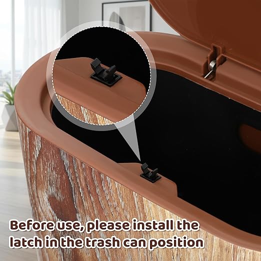 Bathroom Trash Can with Pop-Up Lid Lids Small Garbage Bin Plastic Marble Wood Pattern Trashcans Removable Liner Bucket Wastebasket Modern Narrow Waste Basket for Home Kitchen Bedroom Office