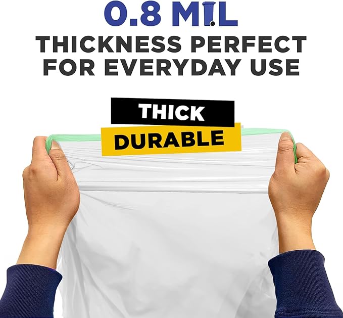 13 Gallon Trash Bags Tall Kitchen Drawstring Trash Bags 0.8 Mil Garbage Bags White 200 Count