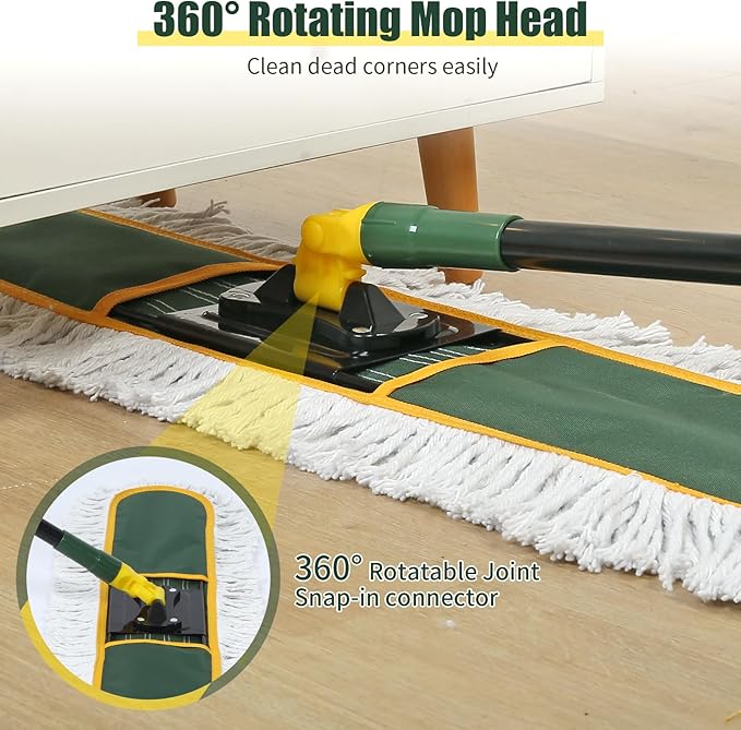 24 Commercial Dust Mop for Floor Cleaning Heavy Duty Large Mop with Replacement Mops Pads Industrial Duster Floor Wet Dry Broom for Cleaning Office Garage Hardwood Warehouse
