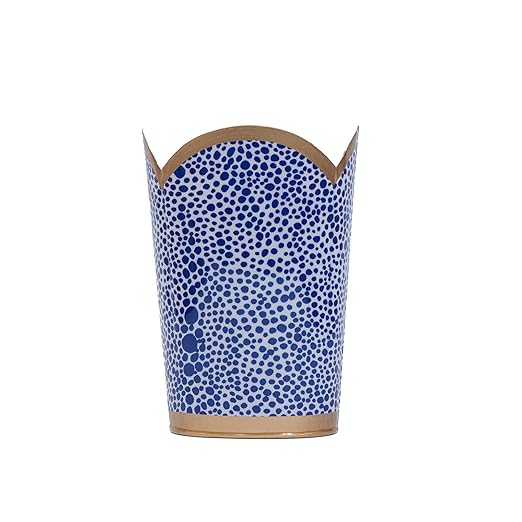 Jaye's Studio Emma Stripe Enamel Tulip Gold Waste Basket for Bathroom Trash Can no Lid Garbage Can for Office Trash Bin for Bedroom Blue &amp White Trash Can Metal Decorative Wastepaper Basket Tu