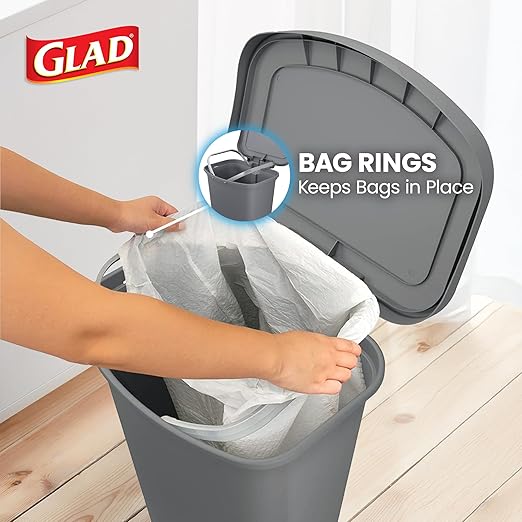 Glad Kitchen Trash Can | Large Plastic Waste Bin with Odor Protection of Lid | Hands Free with Step On Foot Pedal and Garbage Bag Rings 13 Gallon Grey