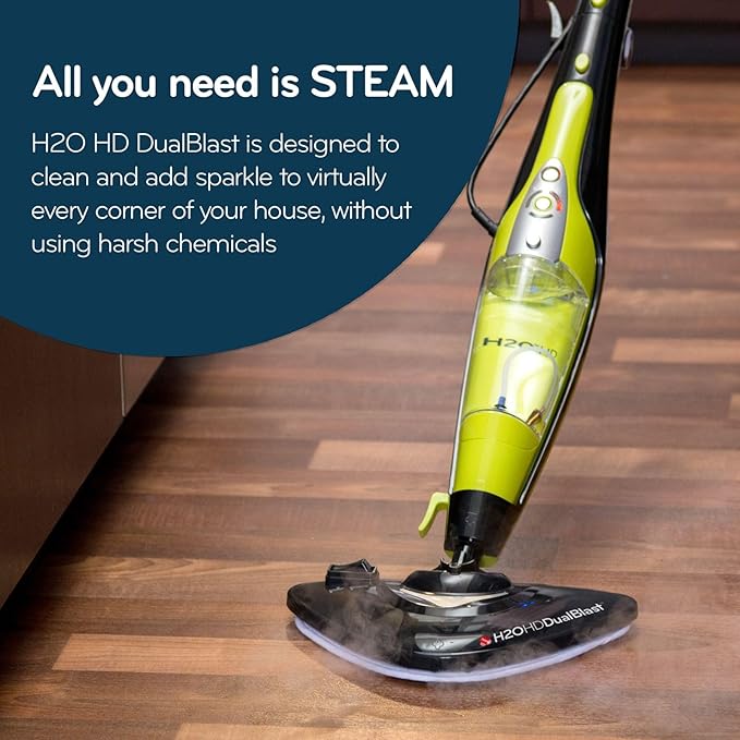 H2O HD Dual Blast Steam Mop &amp Handheld Steam Cleaner | 5-in-1 Floor Steamer | Forward-Blast Mop Head | 1500W Power &amp 450ml Tank | Hardwood Tile &amp Laminate Cleaner