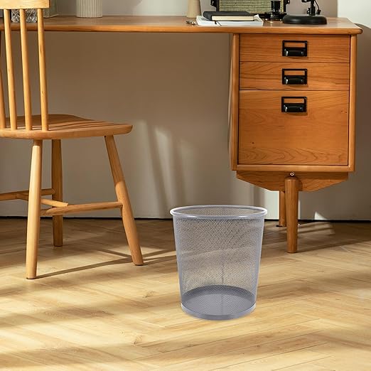 Metal Wastebasket Open Top Mesh Trash Can for Home Office Kitchen Bedroom Rust-Resistant Iron Mesh Bin with Wide Opening for Easy Garbage Disposal Medium Silver Round Recycling
