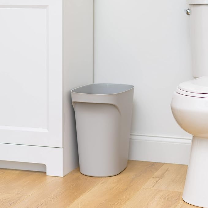 IRIS USA Small Trash Can Wastebasket with Handle 6 Gallon / 24 Quart 2-Pack for Bathroom Office Bedroom Under Sink Kitchen Garbage - Gray