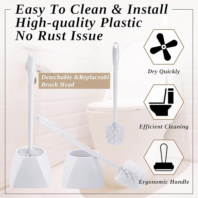 15 Sets Toilet Holder and Brush Set 16.14 Inch Toilet Bowl Cleaner Brush with Caddy Bathroom Scrub Plastic Scrubber with Long Handle for Bathroom Cleaning Easy to Assemble (White)
