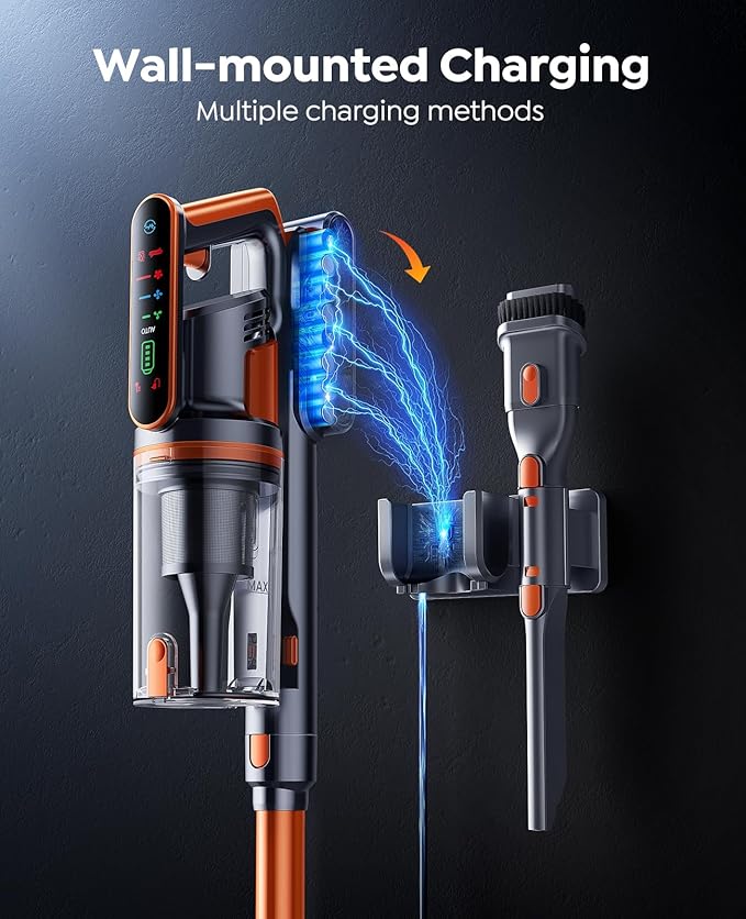 Cordless Vacuum Cleaner 650W/55Kpa/70Mins Stick Vacuum Cleaners for Home with 180° Foldable Wand &amp3.3Ft Hose Touch Screen AUTO-Mode Wall Mount Charging Fragrance Vacuum for Floor/Carpet/Pet H