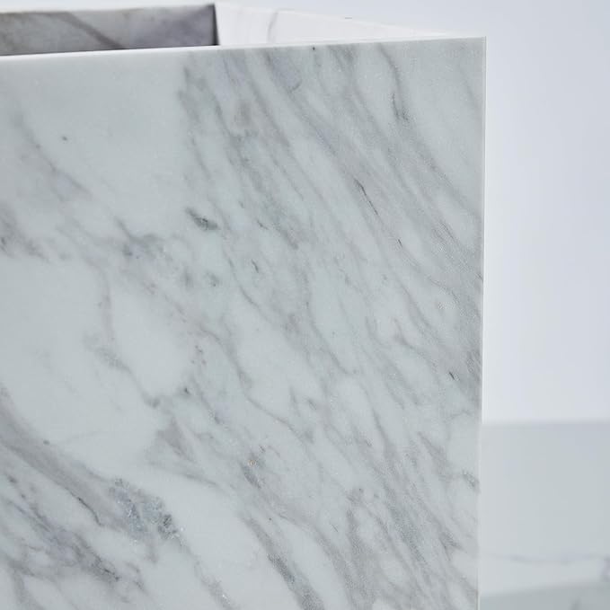 Modern Square White Marble Waste Basket Natural Stone Bathroom Trash Can Decorative Home Garbage Container Beautiful Marble Look Rubbish Bin for Bathroom Bedroom Kitchen Home Office