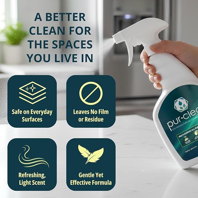EvaClean PurClean All Purpose Cleaner – Ready to Use 2-Pack Spray Bottles 32 FL Oz. Each Biodegradable Degreaser For Hospitals Hotels Schools Daily Use Mop Spray Wash Lemon Scent