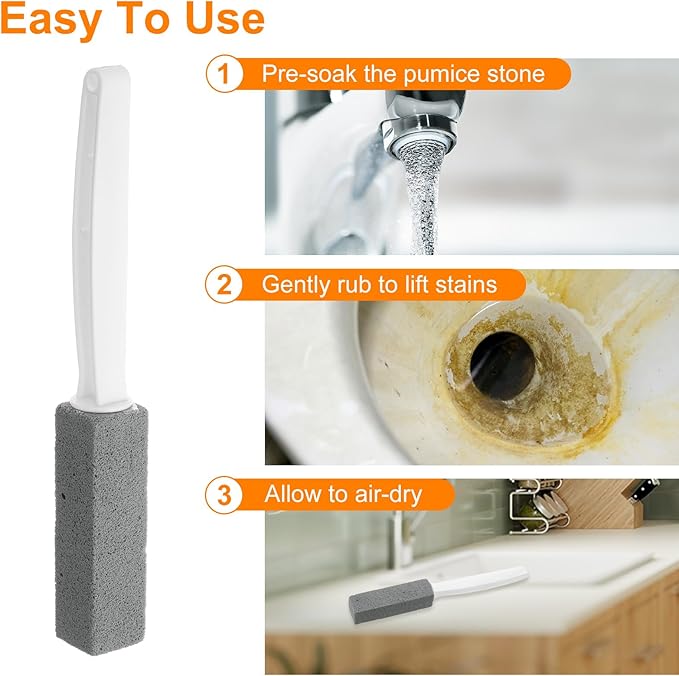 HARFINGTON 2pcs Pumice Stone Toilet Bowl Cleaner with Long Handle for Hard Water Marks Cleaning on Toilets Grills Tiles Grout Sinks Bathtubs Pools WhiteGray