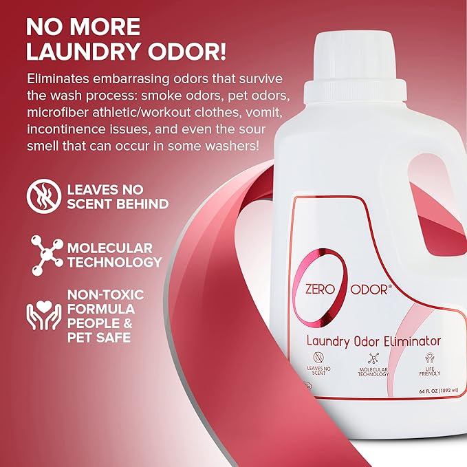 Zero Odor - Laundry Odor Eliminator &amp Deodorizer BUNDLE- Great for Pet Bedding &amp Sweaty Workout Clothes -(16 &amp 64-Ounce)