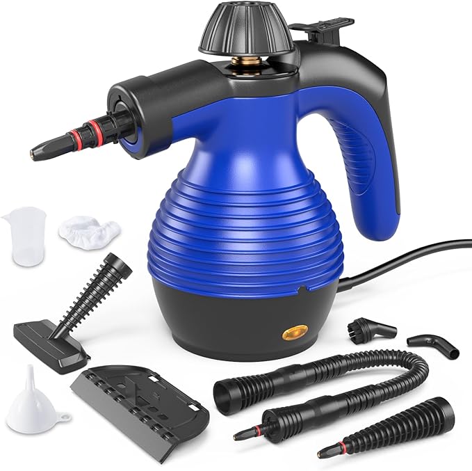 COSTWAY Handheld Steam Cleaner 1050W Portable Household Steamer with 9 Accessories 12 oz Water Tank Multipurpose Pressurized Steam Cleaning Machine for Floor Window Grease Grime (Blue)