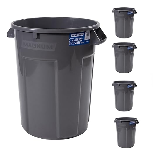 Magnum 32 Gallon Trash Can Construction Grade Heavy Duty Plastic Jobsite Ready for Handling and Holding Garbage CMTC-C000-32G05 (5 Pack)