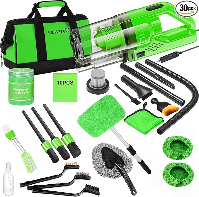 Viewsun 30pcs Car Cleaning Kit Car Interior Detailing Kit with High Power Handheld Vacuum Detailing Brush Set Windshield Cleaner Cleaning Gel Complete Auto Accessories for Men Women