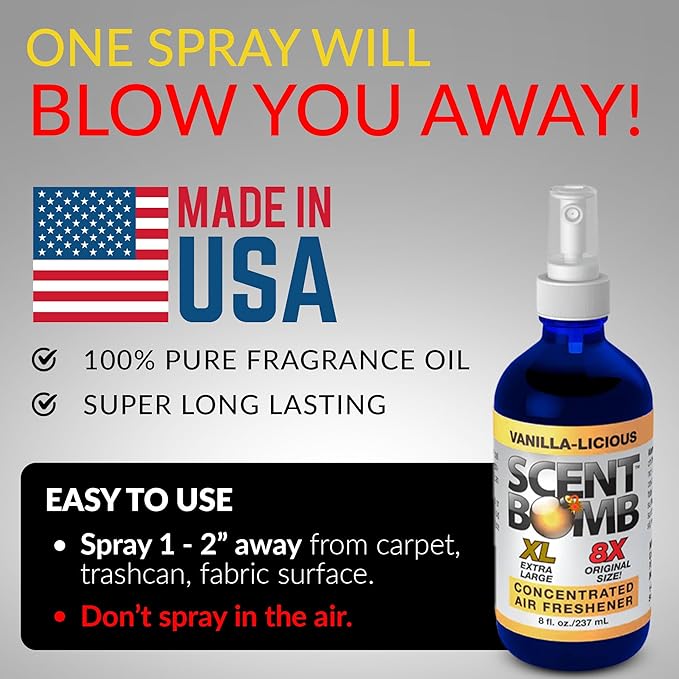 Scent Bomb Air Freshener Spray Long-Lasting Odor Eliminator for Home &amp Car Effective Deodorizer for Kitchen Bathroom Fresh Room Spray &amp Smell Neutralizer Vanillalicious Scent