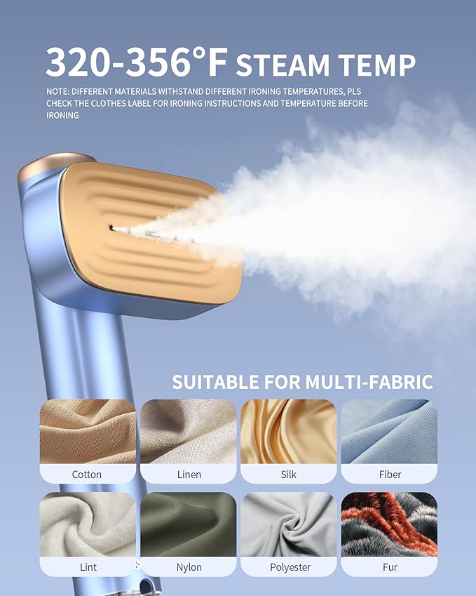 MIYOKO 2-In-1 Steamer &amp Iron for Clothes 15s Fast Heat-up 1200W Portable Handheld Garment Steamer Travel Size with Large Ceramic Heat Panel 25 G/MIN Powerful Steam Quick Wrinkle Removal 110V-1