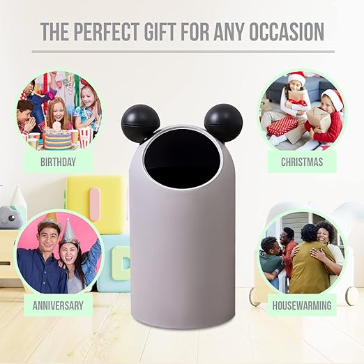 Cute Bunny Ears Kids Boys Girls Bedroom 3.7 Gallon Waste Basket Garbage Can I Nursery Study Living Room Bathroom Designer Trash Can for Home with Mouse Ears - 14L