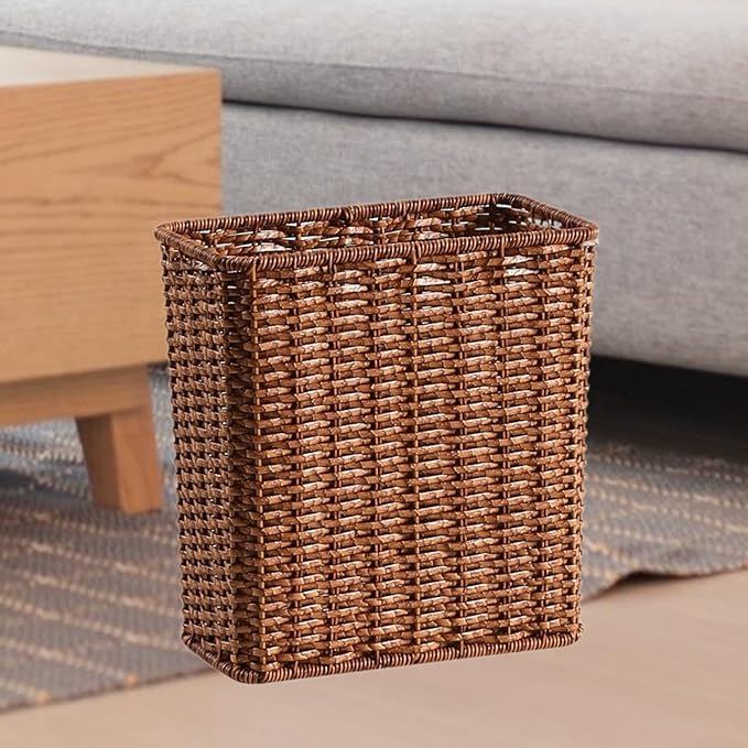 Yajuyi Trash Can Storage Basket Wastebasket Garbage Bin for Office Home Living Room Toilet Dark Brown