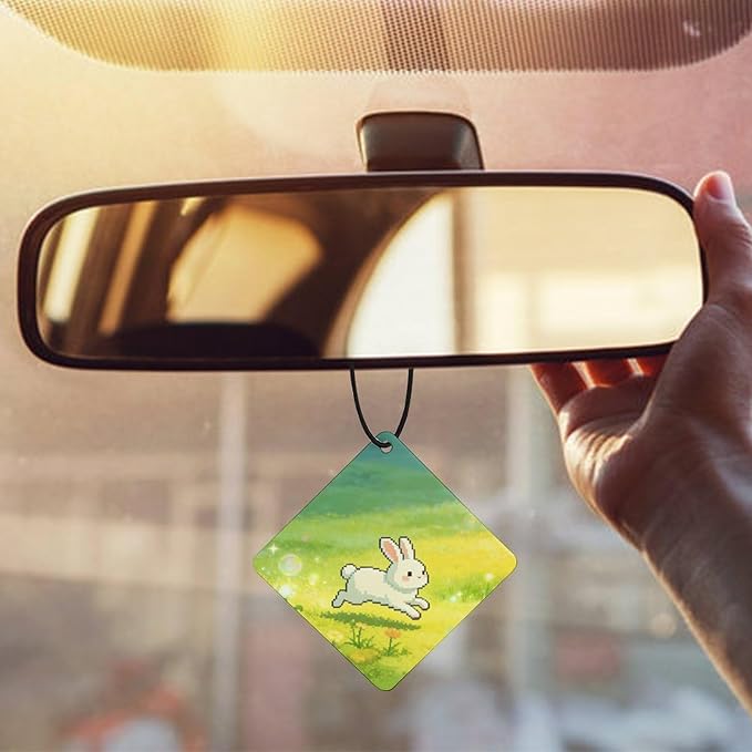5PCS Car Air Freshener Hanging Personalized Double Sided White Rabbit flowers Car Fresheners Long Lasting New Cars Scents Cute Automotive Freshies for Closets Drawers (tea)