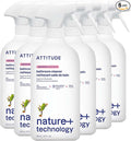 ATTITUDE Bathroom Cleaner Spray EWG Verified Plant-Based &amp Vegan Safe for Bathroom Surfaces Tiles Tubs Shower Walls and Grout Unscented 27.1 Fl Oz (Pack of 6)