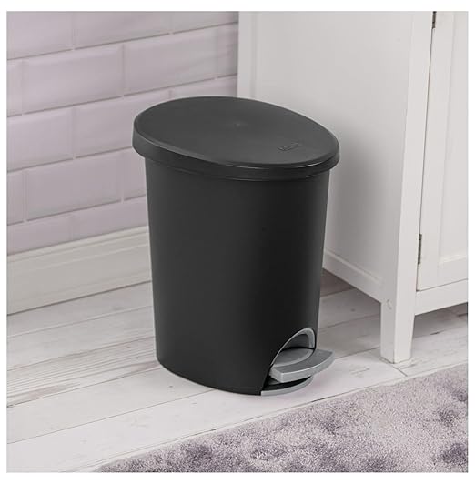 2.6 Gallon Step On Trash Can (2 Pack) Black - Small Wastebasket for Bathroom Kitchen Office - Slim Oval Plastic Bin - Foot Pedal Operated