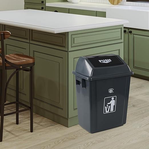 6 Gallon Plastic Swing Top Garbage Can 4 Pack Kitchen Trash Bins with Swing Lid Gray