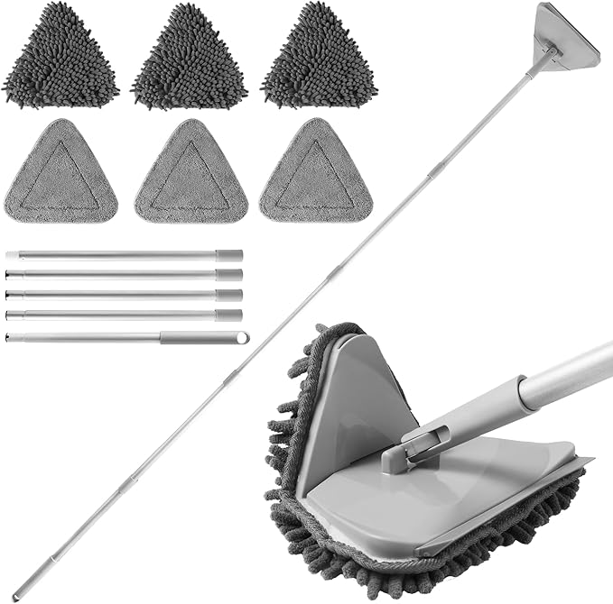 BOOMJOY Wall Cleaner Mop with 82 Inches Long Handle Baseboard Cleaner Tool Duster with Squeegee Ceiling Cleaning Tool with 6 Replacement Pads for Painted Walls Window Floor