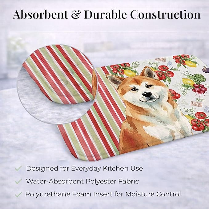 Caroline's Treasures Red Akita Vegetables Dish Drying Mat Absorbent Dish Drying Mat Pad for Kitchen Counter Dish Drainer Mat for Countertop 14 x 21 Multicolor