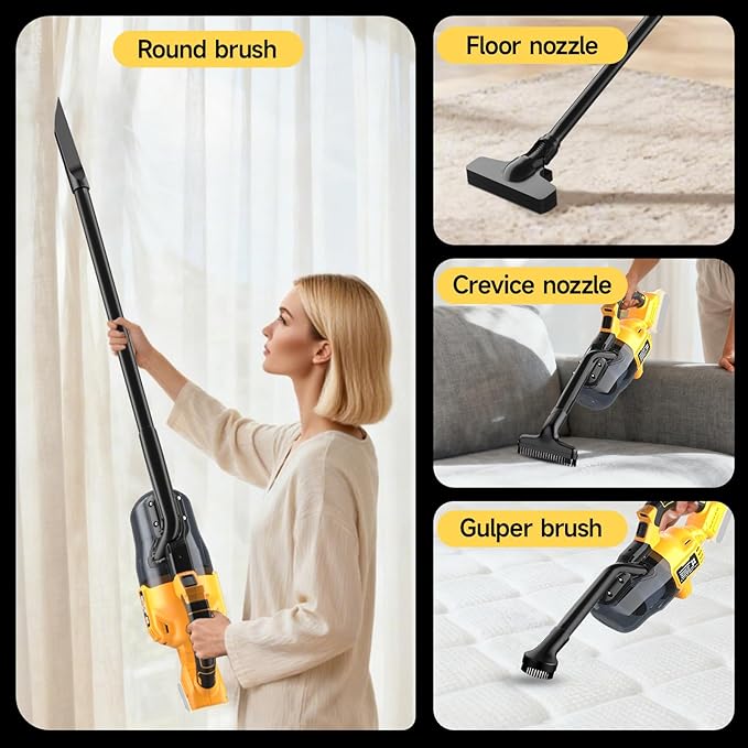 Cordless Vacuum Cleaner for Dewalt 20V Battery 500W Handheld Vacuum Cleaner with Washable Filter Portable Stick Vacuum for Floor Carpet Car Hardwood Pet Hair Home(Battery Not Included)