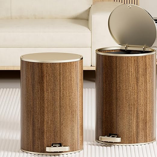 Modern Trash Can Wood Grained Texture Garbage Bin Sealed Trash Can with Lid Easy to Use for Living Room 9L/12L Waste Bin
