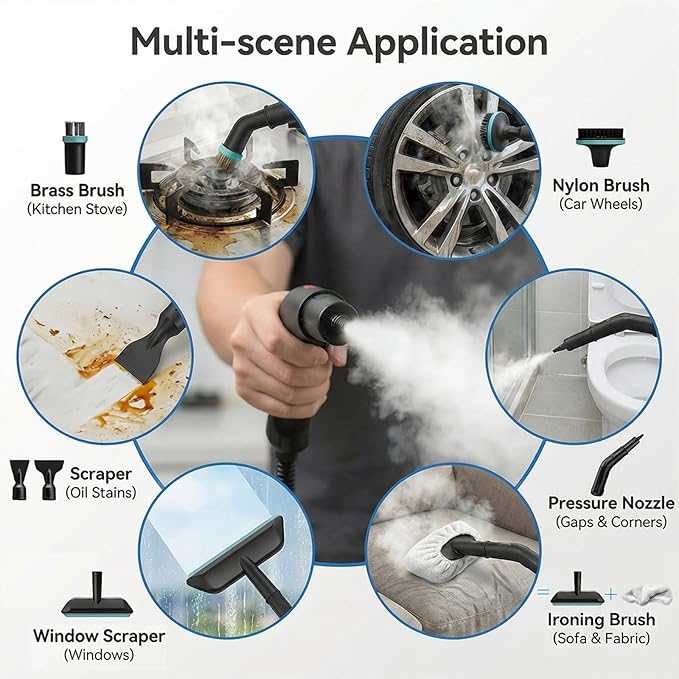 Steam Cleaner 3 Level Adjustable Pressurized Steam Cleaner for Home 10s Heat-Up Handheld Steamer for Cleaning 1.9 Qt Tank Portable Steam Cleaner for Car Home Tile Grout (Black)