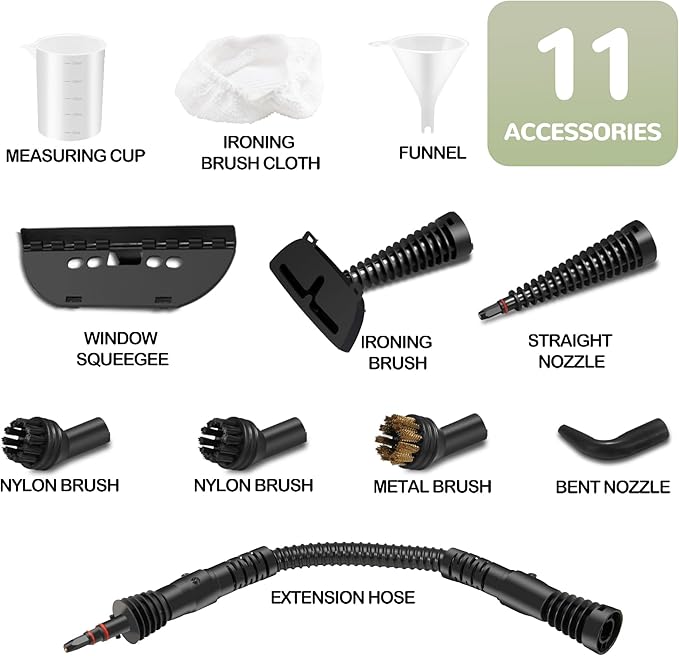 Spurgehom High-Pressure Steam Cleaner 1050W Fast Heating 11-in-1 Multi-Surface Steamer with Safety Lock &amp 8 Accessories – Dirty-Free for Floors Windows Cars