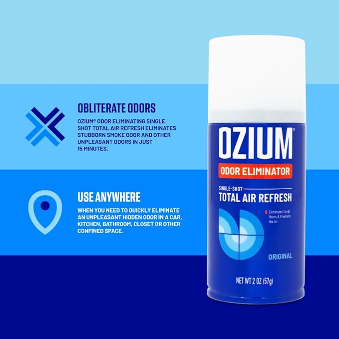 Ozium Air Sanitizer 2 oz Car Fogger: Single-Shot Smoke Odor Eliminator &amp Car Air Freshener (Original+That New Car Smell+Carbon Black 3 Pack Variety)
