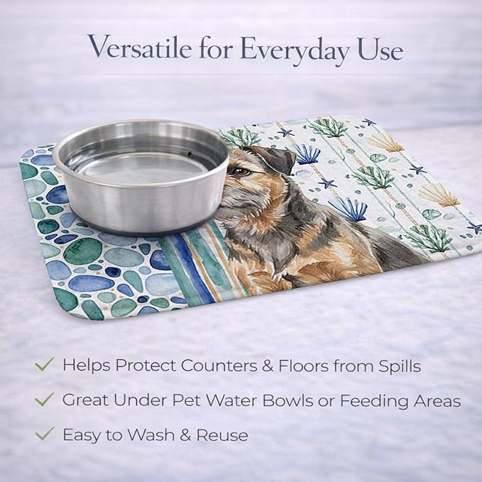 Caroline's Treasures Grizzle and Tan Border Terrier Coastal Sea Glass Dish Drying Mat Absorbent Dish Drying Mat Pad for Kitchen Counter Dish Drainer Mat for Countertop 14 x 21 Multicolor