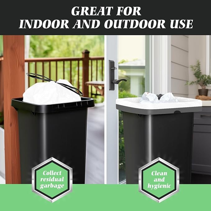 20 Gallon Large Drawstring Trash Bags 200 Counts Fit 20-21 Gal Trash Can Heavy Duty Tall Kitchen Garbage Liners Large Trash Bags Size Chart for Home/Office Outdoor Lawn &amp Leaf Bags White