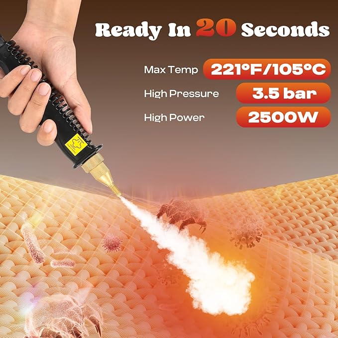Moongiantgo Handheld Steam Cleaner 2500W High Pressure Steamer for Cleaning Portable Pressurized Cleaning Machine for Home Kitchen Car Detailing Grout Tile Bathroom with 1200ml Water Tank (White)