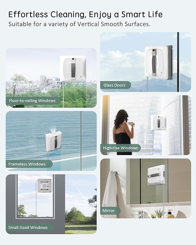 Yoolax Window Cleaning Robot 2.0 Intelligent Robot Window Cleaner with Dual Cross Water Spray Technology Ungraded 6 Cleaning Paths Edge Detection System App &amp Remote Control White