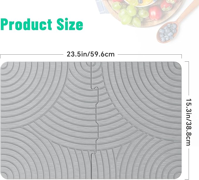 NiHome Large Stone Drying Mat for Kitchen Counter 24x16 Quick Dry Diatomaceous Earth Kitchen Mats - Fast Absorbent Non-Slip Dirt-Resistant Stone Dish Drying Mat for Dishes Bottles Cups Bathroom
