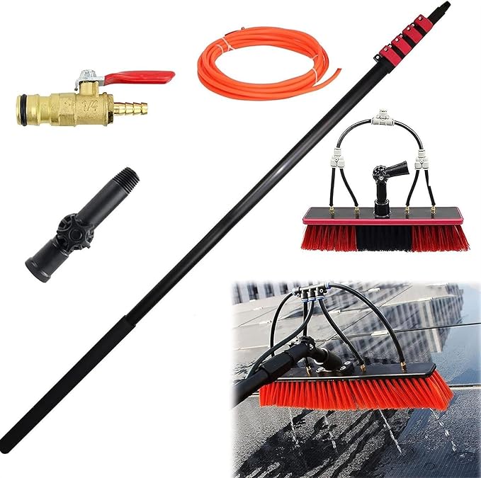 Water Fed Pole Kit Water Fed Brush Cleaning System Outdoor Window Cleaner Cleaning and Washing Tool for Glass Solar Panel
