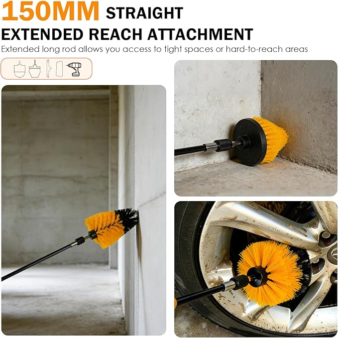 18PCS Drill Brush Attachments Set Power Cleaning Scrub Brushes with Scrub Pads Sponge Extend Long Attachment Cleaning Brush Supplies for Bathroom Bathtub Grout Tile Sinks Corners Car Wheel