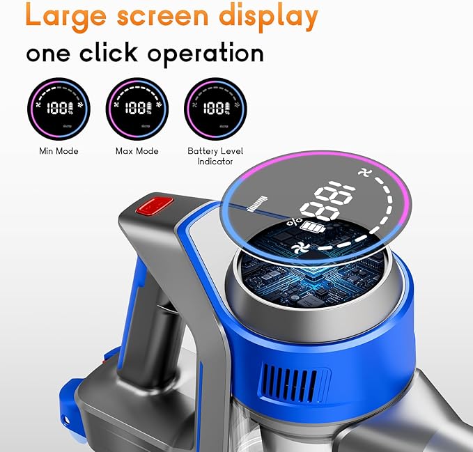 Cordless Stick Vacuum Cleaner - Rechargeable Powerful Vacuums with Detachable Battery Display Max 45Mins Runtime 8 in 1 Handheld Vacuum for Hardfloor &amp Carpets Pet Hair 45Kpa Yellow