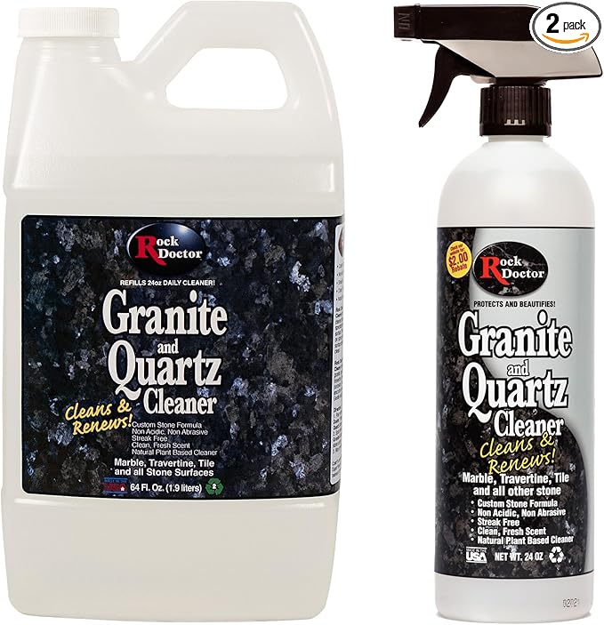 Rock Doctor Granite and Quartz Cleaner kit 64oz and 24oz. Cleans Tile Marble Kitchen Countertop and Natural Stone Surfaces Streak-Free Shine